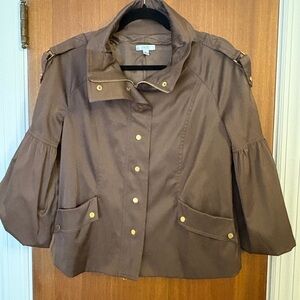 Cache Brown Swing Jacket Cropped 3/4 bell sleeve Zip -Size L